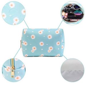 Sac de toilette pour filles à grande capacité, imprimé de fleurs mignonnes, sac cosmétique en cuir PU pour femmes, pochette - Product Image 4
