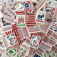 Jeu de Mahjong personnalisé avec drapeau américain et Statue de la Liberté, tuiles de Mahjong transparentes blanches à double couche, bordure rouge, blanc et bleu
