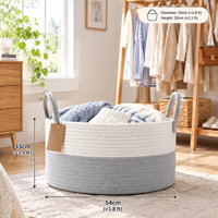 Grand panier de rangement en corde de coton avec poignées, panier à linge rond tissé, organisateur de vêtements, jouets et couvertures pour chambre et salon