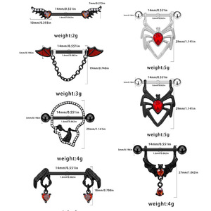 YICAI Punk Acero inoxidable arañas murciélago pezón <span class=keywords><strong>Piercing</strong></span> negro Halloween corazón ala arañas Barbell pezón anillo para mujer hombre - Product Image 2