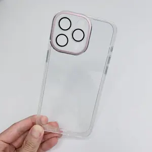 Transparent phone case Acrylic PC hard cover Electroplated Phone Case for IPhone 15 Pro max with Lens Film