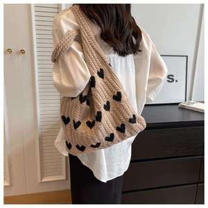 Bolso de Mano con Patrón de Amor Popular para Mujer, Bolso de Ganchillo con Corazón Bonito Estilo Boho, Bolsos de Hombro Tejidos - Product Image 3