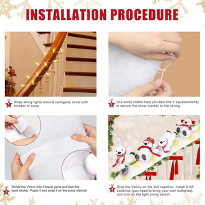 Ensemble de décorations de Noël pour escaliers avec 4 pingouins skieurs, neige artificielle et bande lumineuse LED - Product Image 3