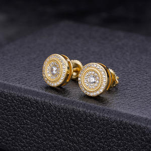 S925 argent Hiphop <span class=keywords><strong>oreille</strong></span> <span class=keywords><strong>Piercing</strong></span> rond plein <span class=keywords><strong>diamant</strong></span> Zircon or Rose hommes unique à la mode Hip Hop boucles d'oreilles - Product Image 4