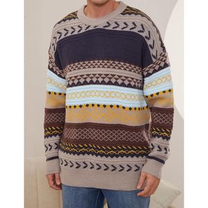 FOXA Men's Vintage Grandpa Sweater Crewneck Oversized Striped Aztec Knit <b>Pullover</b> Unisex <b>Jumper</b> Tops - Product Image 5