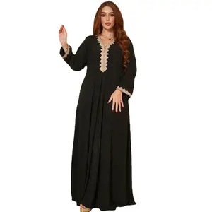 Toda la venta de tallas grandes 3XL mujeres ropa islámica elegante bordado Maxi vestido tradicional musulmán ropa señora vestidos largos