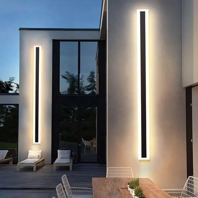 Modern IP65 LED Wall Lamp Stainless Steel Acrylic Long Strip Light Dimmable 3000-6000K for Hotel Courtyard Garden Outdoor