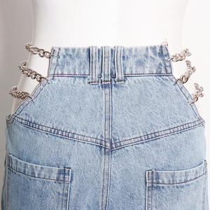 A3946 <span class=keywords><strong>pantaloni</strong></span> eleganti in Denim da donna Color azzurro e chiaro <span class=keywords><strong>pantaloni</strong></span> a vita alta con Design a catena - Product Image 6