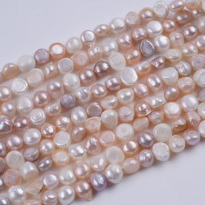 Perles d'eau douce naturelles, 18 cm, 8-9 mm, baroques, semi-finies, perles brillantes double face, trou latéral disponible pour la vente en gros - Product Image 1