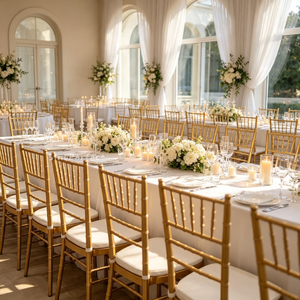 Chaise Chiavari en métal doré blanc pour événements et banquets, avec coussin, vente en gros d'usine - Product Image 1