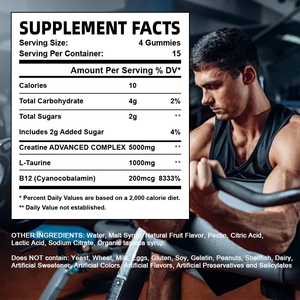 Gummies de créatine monohydrate OEM/ODM pour hommes et femmes, compléments nutritionnels sportifs à marque privée, populaires sur TK/Amazon - Product Image 2