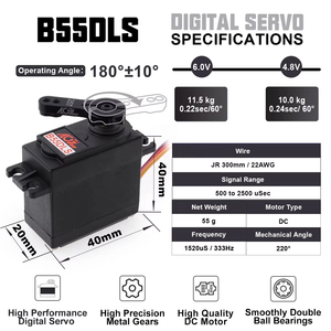 Servo RC Digital AGFRC B55DLS de Bajo Costo con Engranajes Metálicos, 11kg <span class=keywords><strong>cm</strong></span> Torque, 0.22s, para Helicópteros, Aviones y Autos - Product Image 4