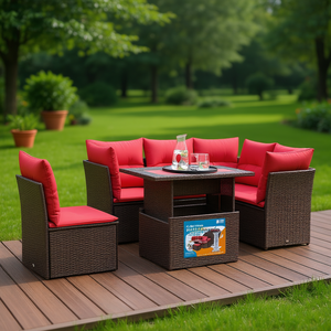Set di divani da giardino in polyrattan marrone da 6 pezzi con cuscini, mobili da esterno in stile contemporaneo - Product Image 2