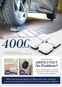 भारी-शुल्क 3-4.3 इंच आयताकार प्लास्टिक फर्नीचर रेज़दार ब्लॉक लिफ्ट और वॉशिंग मशीन समर्थन 4000 पाउंड - Product Image 3