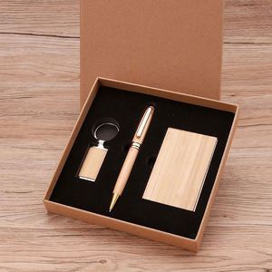 Personalized Exquisite Wooden <b>Gift</b> <b>Box</b> Set Premium Pen Keychain Silk Screen Printed Business Card Holder-for Business Custom - Product Image 3