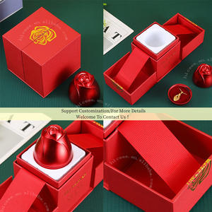 Boîte à bijoux en métal ou en plastique rouge en forme de rose à double levage pour la <span class=keywords><strong>déclaration</strong></span> de la Saint-<span class=keywords><strong>Valentin</strong></span>, boîte à bijoux en forme de rose - Product Image 3