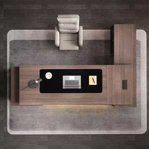 Conjunto de Silla Ejecutiva en Forma de L de Lujo, Muebles de Oficina de Diseño Moderno en Madera con Protección Ambiental para Edificios de Oficinas - Product Image 2