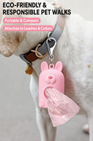 Distributeur de sacs à déjections canines en silicone avec oreilles de lapin mignonnes et mousqueton pour la promenade des chiens en extérieur