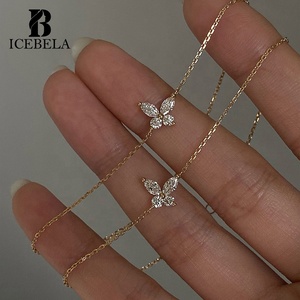 Braccialetto Semplice e Lussuoso in Argento Sterling S925 Placcato <span class=keywords><strong>Oro</strong></span> 18K con Zirconi Brillanti a Forma di Farfalla per Ragazze - Product Image 1