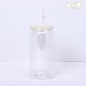 Bocal en plastique à double paroi isolé, sans BPA, écologique, 16 oz, avec couvercle et paille, pour boissons froides et thé glacé - Product Image 4