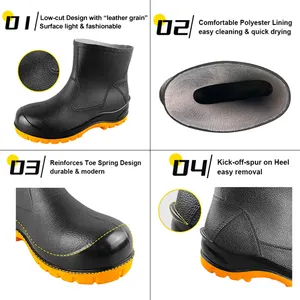 Leichte Eisenzehe Regenschuhe Regenstiefel industrielle Knöchel Regenstiefel Herren schwarz Stahlzehe Mittelsohl Regenstiefel