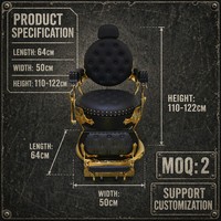 Fauteuil de Barbier Vintage de Luxe, Chaise de Coiffure Professionnelle Robuste avec Cadre Métallique Doré et Inclinaison Hydraulique