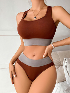 Frauen schwarz atmungsaktiv gerippt Yoga Unterwäsche Set Damen Damen BH und Höschen 2 Stück Push-up nahtlose Sport-BH-Sets - Product Image 6