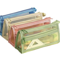 Vente en gros Personnaliser Produit phare Trousse à crayons transparente à double couche en maille pour le rangement