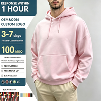 Sweat-shirts et sweats à capuche pour hommes, coupe classique, en coton pur épais 450 g/m², rose uni, avec poches, coupe ample, imprimé, personnalisés OEM
