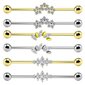 Pendiente industrial de titanio de 14g con circonita marquise en forma de hoja y flor, con rosca, para perforación de oreja, venta al por mayor en stock - Product Image 1