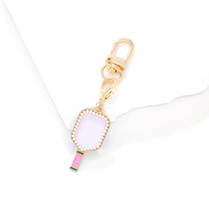 Bling Rhinestone dầu-nhỏ giọt men pickleball Móc Chìa Khóa Ngọc Trai vợt Keychain quyến rũ thể thao Quà tặng Túi Mặt dây chuyền pha lê Keyring - Product Image 5