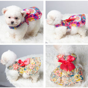 Gaun Pesta Musim Panas Motif Bunga untuk Anjing, Model Tipis Gaya <span class=keywords><strong>Bangkok</strong></span>, Grosir Pakaian Anjing - Product Image 5