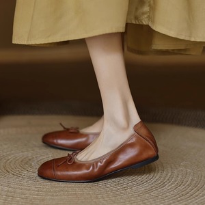 <b>Red</b> Genuine Leather Ballet Flats Square Toe Slip-On With <b>Bow</b> Flat Shoes For Women All Seasons - Product Image 3