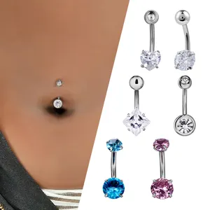 1pcs Crystal Belly Button Ring 14g Heart Belly Piercing Dangle Flower Navel Piercing Rose Gold Sexy Navel Bar Belly Ring