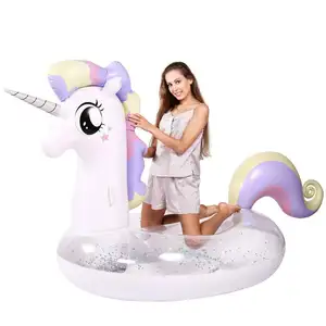 Flotador de piscina de color arcoíris ecológico, unicornio inflable para piscina