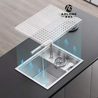 Évier de cuisine moderne carré noir en acier inoxydable à cuve unique encastrée avec cache-vanne en laiton pour installation sur comptoir