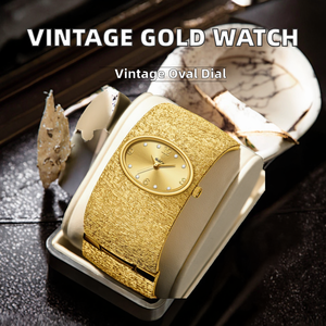 <b>Vintage</b> Fashion Quartz <b>Watch</b> Yalalusi Ladies with Alloy Bracelet Elegant Oval Dial Luxurious Gold Finish Retro Design - Product Image 2
