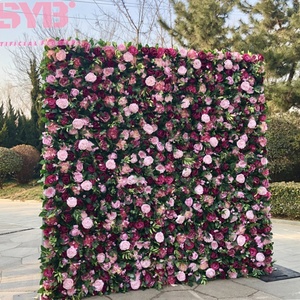 3D/5D Artificial Flowers Wedding decor flower rolled up cloth back Pink Color artificial fabric florable flower wall backdrop