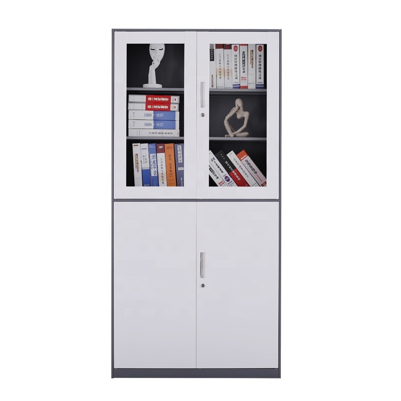 Steel and Tempered Glass Office Cabinet with 4 Door and 3 Adjustable shelves