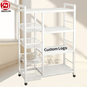 Étagère de rangement multi-niveaux <span class=keywords><strong>sur</strong></span> pied pour cuisine avec panier à roulettes rotatif, étagères métalliques à 4 niveaux pour la maison - Product Image 1