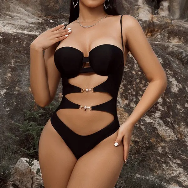 YY5903 Individueller luxuriöser bedruckter sexy Bikini umweltfreundlicher Satin-Badeanzug mit Saddelschnalle