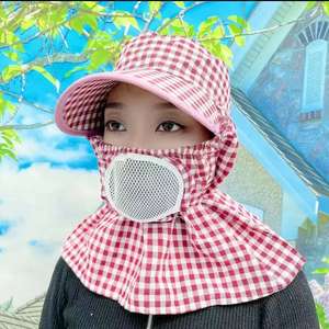 Sombrero de pescador a cuadros de algodón para mujer con cubre cuello, transpirable, protección solar para uso en exteriores en primavera y verano - Product Image 5