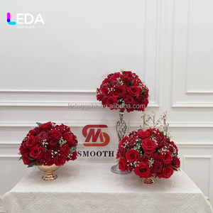 Bola de Flores Artificiales de Rosas Rojas al por Mayor de Fábrica LEDA, Centro de Mesa para Bodas, Arreglo Floral de Seda para Eventos, Fiestas y Banquetes - Product Image 1