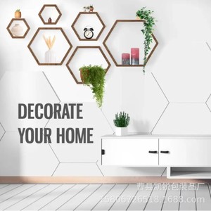 Hexagonal Wooden Wall <b>Shelf</b> Floating Storage Rack For Living Room Decorative Display Geometric Design Wall Mounted Type - Product Image 4