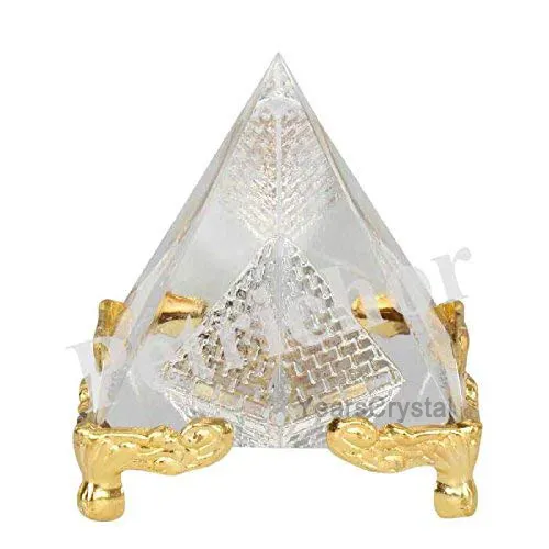 Positive Energy Decoration Egypt Egyptian Clear Crystal Pyramid With Gold Cape 2.3inches