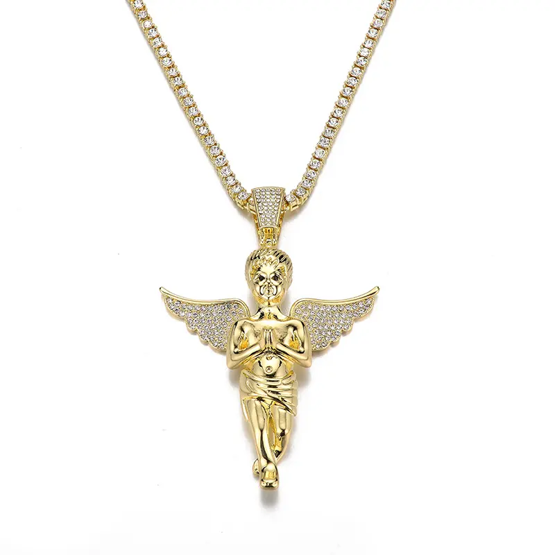 Rhinestone Angel Pendant Necklace Alloy Diamond Hip Hop Punk Pendant Jewelry Colgante de angel