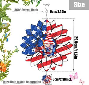 EnchGarden GLK Escultura Cinética de Viento de Acero Inoxidable con Diseño de Girasol y Bandera Americana, Adorno Patriótico para Jardín, 300mm de Diámetro - Product Image 2