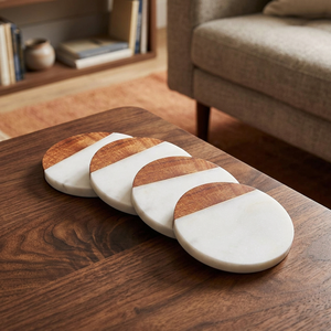 Carefully Made Marble and Wooden Round <b>Coaster</b> Set Heat Resistant Stylish <b>Drink</b> <b>Coasters</b> for Dining Coffee Table Home Decor - Product Image 1