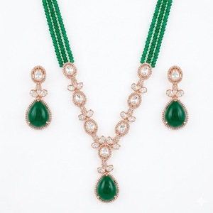 Luxury 925 Silver Emerald Green Stone <b>Necklace</b> Set Designer Bridal Jewelry Elegant Earrings for Women Wear - Product Image 1
