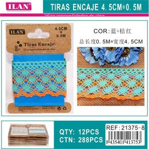 Cinturini in pizzo Ilan 4,5 cm x 0,5 m blu arancione per decorazioni artigianali - Product Image 3